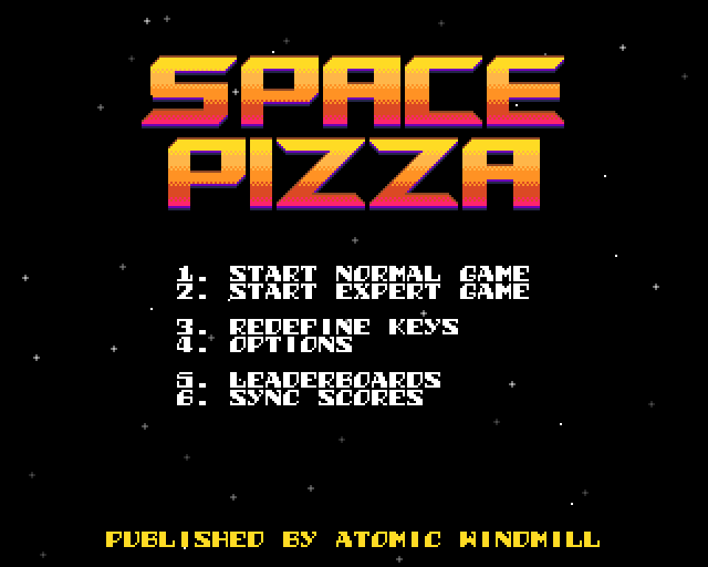 Space Pizza title screen and game menu